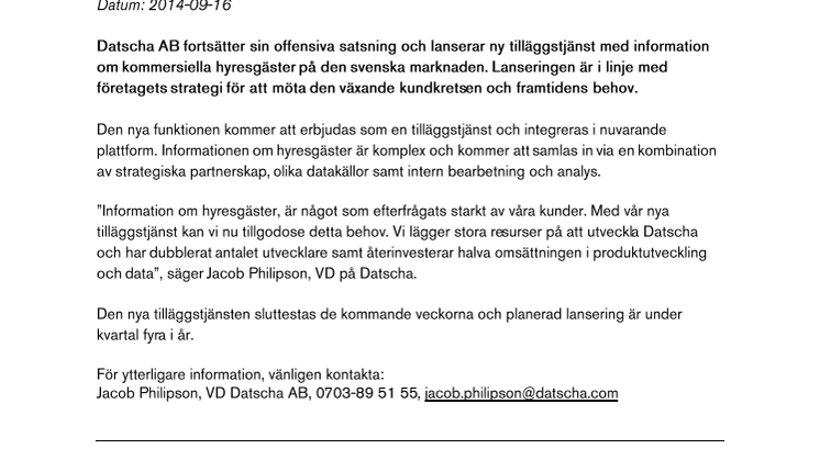 Datscha lanserar information om hyresgäster