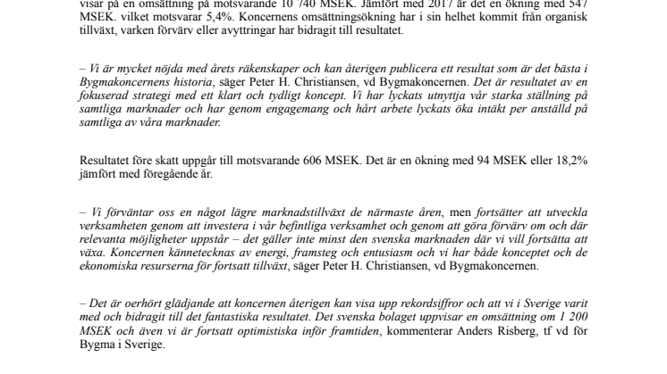 Rekordresultat för Bygmakoncernen