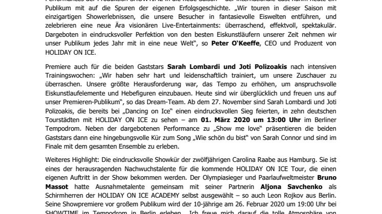 HOLIDAY ON ICE feiert Saisoneröffnung: spektakuläre Cast-Performances und leidenschaftliche Starkür von Sarah Lombardi
