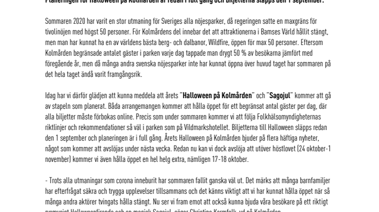 Kolmården håller öppet för både Halloween och Sagojul