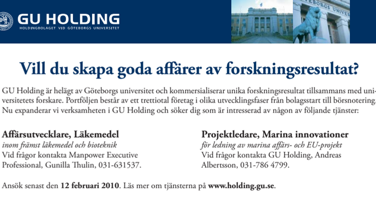 GU Holding söker två nya medarbetare