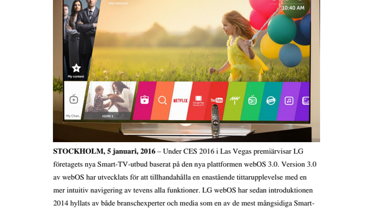 LG INTRODUCERAR NY VERSION AV HYLLADE SMART-TV-PLATTFORMEN WEBOS UNDER CES 2016