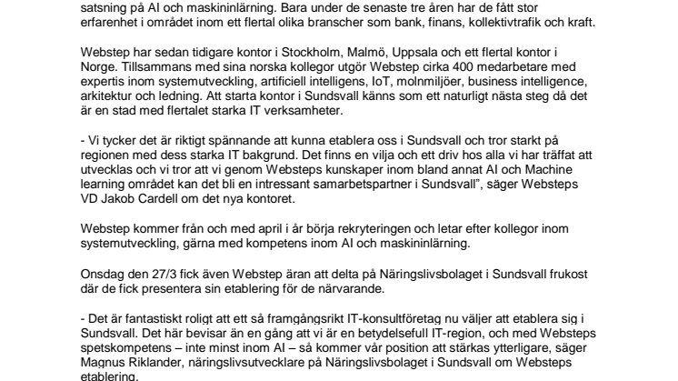 IT-konsultbolaget Webstep etablerar kontor i Sundsvall - satsar på AI