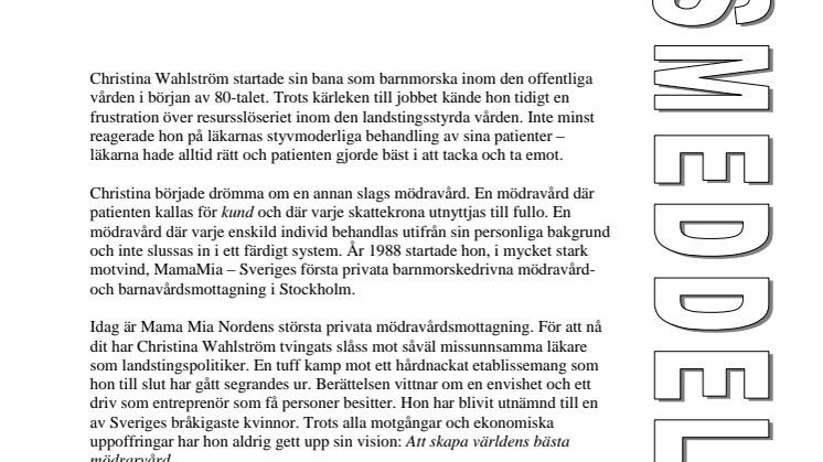 Ny bok: Mama Mia! Min resa från barnmorska till framgångsrik entreprenör av Christina Wahlström