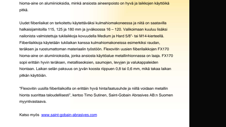 Flexovit lanseeraa uusia fiiberilaikkoja
