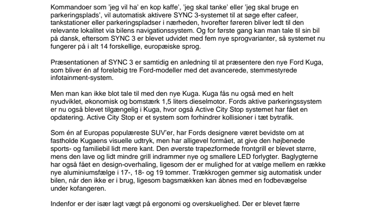 ​Ford @ Mobile World Congress: Ny avanceret Ford Kuga med SYNC 3 debuterer på Mobile World Congress i Barcelona