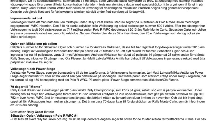 Volkswagen och Ogier vann årets sista VM-rally