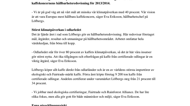 Löfbergs minskade sin klimatpåverkan