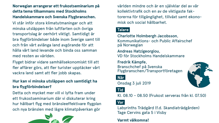 Välkomna på frukostseminarium med fokus på hållbart flyg i Almedalen