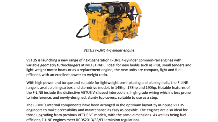 VETUS Unveils Range of Next Generation F-LINE 4-Cylinder Engines