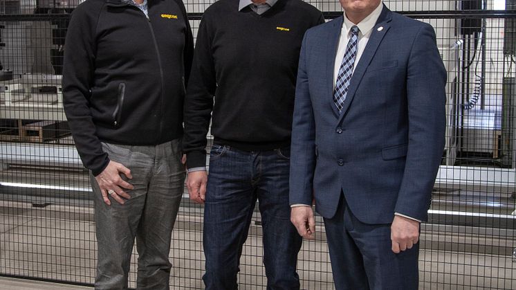 Från vänster: Krister Blomgren (vd) Stig Engström (grundare) och Jöran Hägglund (landshövding)
