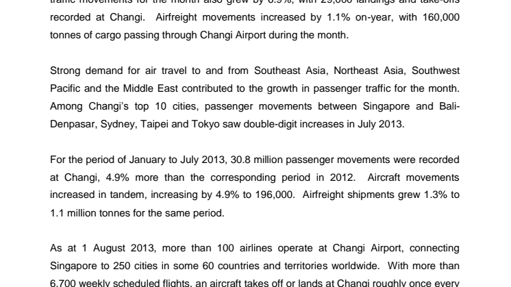 Operating Indicators for July 2013