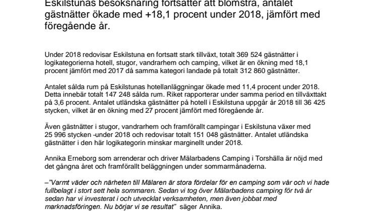 Antalet gästnätter i Eskilstuna slår rekord för femte året i rad