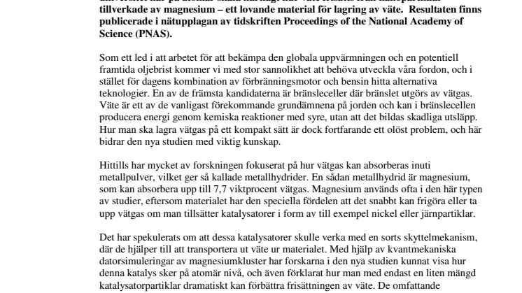 Ett steg på vägen mot effektivare lagring av väte