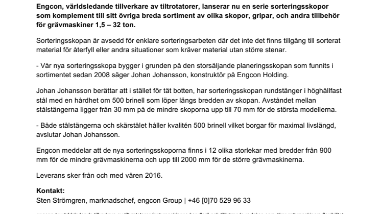 Engcon lanserar sorteringsskopa för grävmaskiner