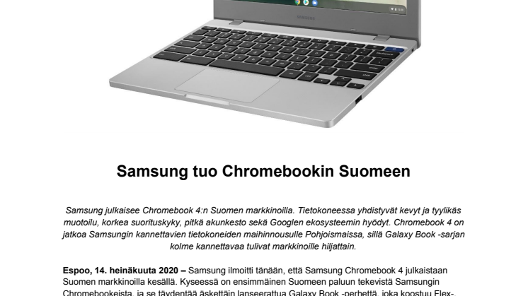Samsung tuo Chromebookin Suomeen