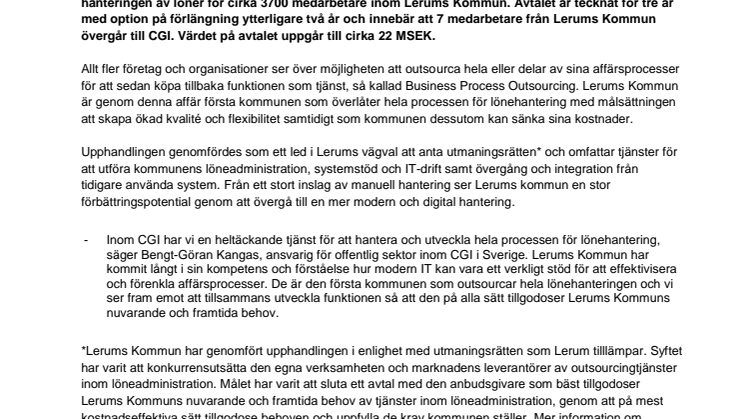 Lerums Kommun outsourcar lönehanteringen till CGI 