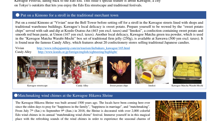 Take a stroll in Kimono and experience a traditional festival at “Little Edo, Kawagoe”