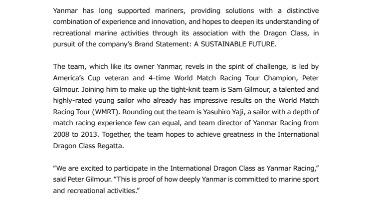 Yanmar Announces the Revival of Yanmar Racing
