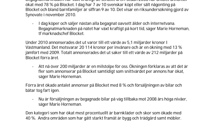 Västmanlänningarna sålde på Blocket för 5,1 miljarder 2010