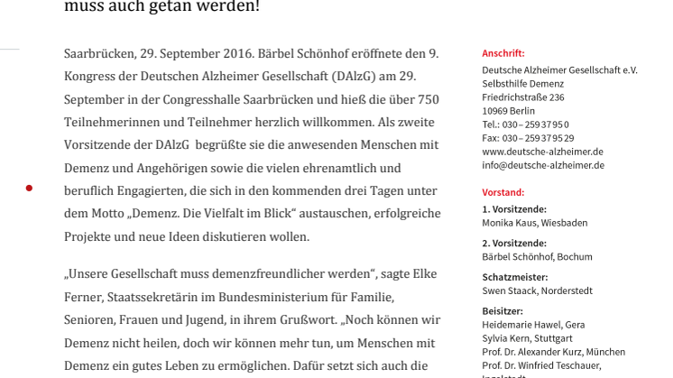 Kongress „Demenz. Die Vielfalt im Blick“: Vieles ist möglich – aber es muss auch getan werden!