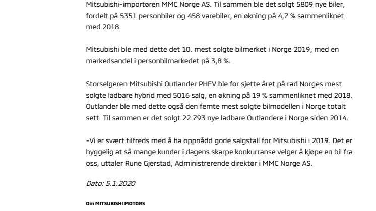 Sterkt salgsår for MMC Norge AS i 2019