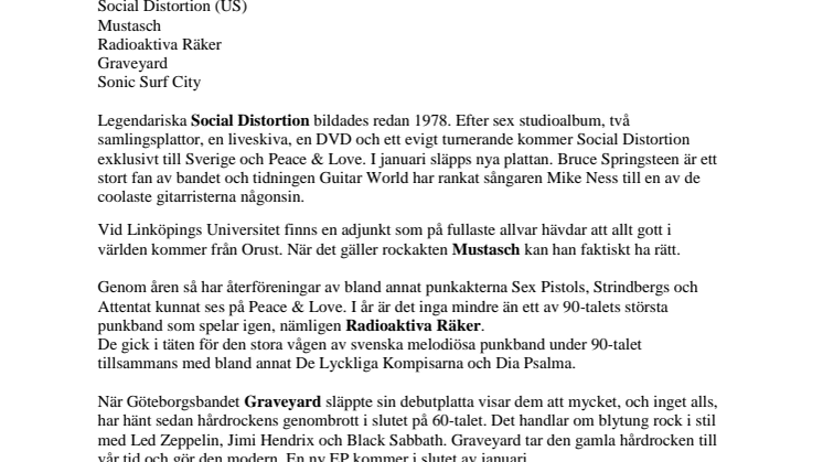 Social Distortion till Peace & Love