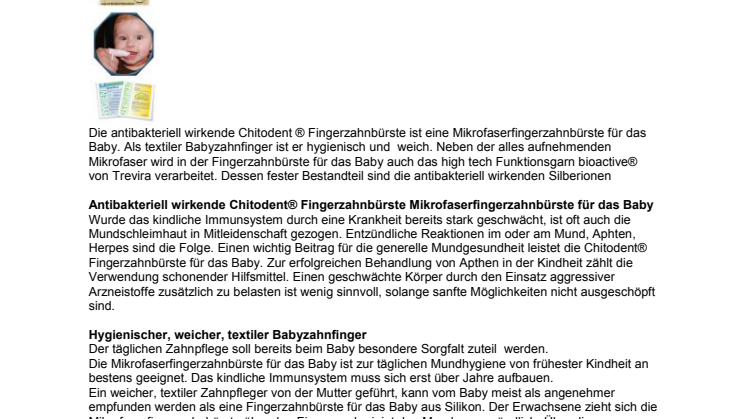 Antibakteriell wirkende Chitodent® Fingerzahnbürste Mikrofaserfingerzahnbürste für das Baby 