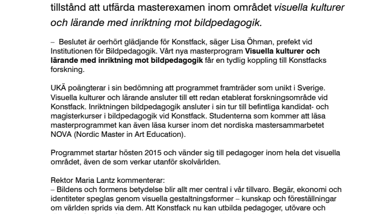 Ny masterexamen inom visuella kulturer och lärande 