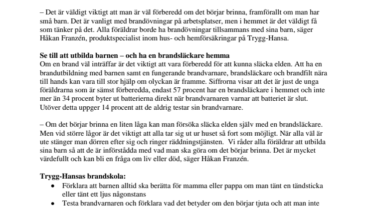 Barnfamiljer oförberedda på brand i hemmet