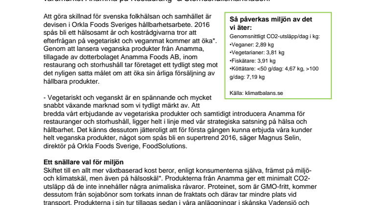 Orkla Foods Sverige sätter 2016 års vegantrend på restaurangmenyn
