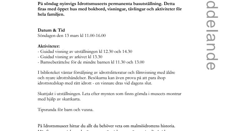 Öppet hus på Idrottsmuseet 13/3