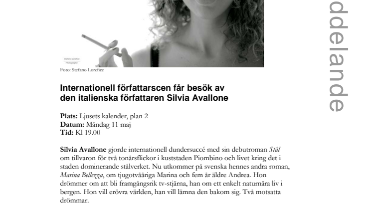 ​Internationell författarscen Malmö får besök av den italienska författaren Silvia Avallone