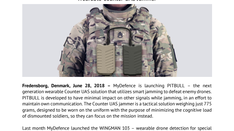 MyDefence Launches PITBULL - Wearable Counter UAS Jammer