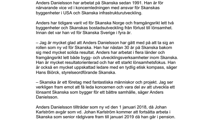 Anders Danielsson ny vd och koncernchef för Skanska