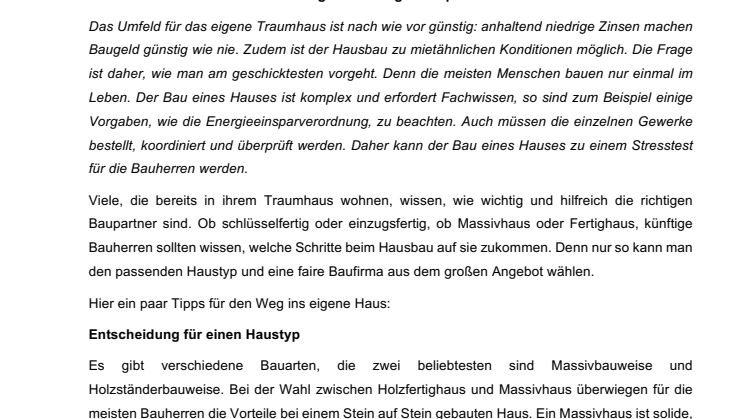 Schritt für Schritt ins eigene Haus
