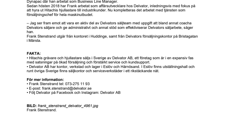 Delvator tillsatte  försäljningschef