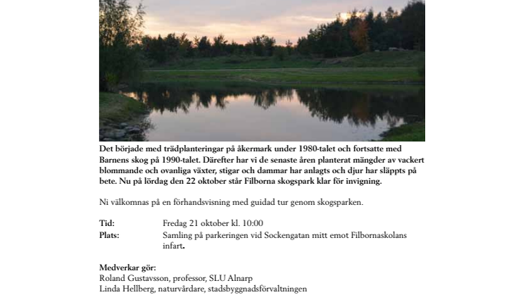 Välkomna på pressvisning av Filborna skogspark den 21 oktober