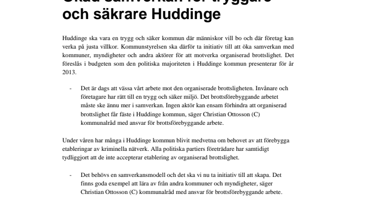 Ökad samverkan för tryggare och säkrare Huddinge