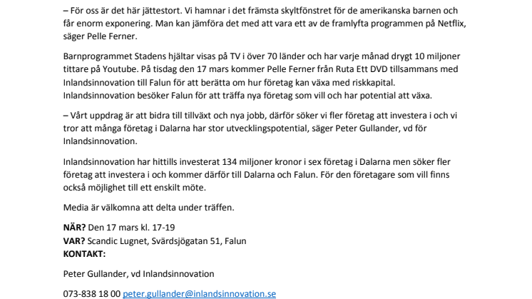 Inlandsinnovation kommer till Falun för att berätta om riskkapital