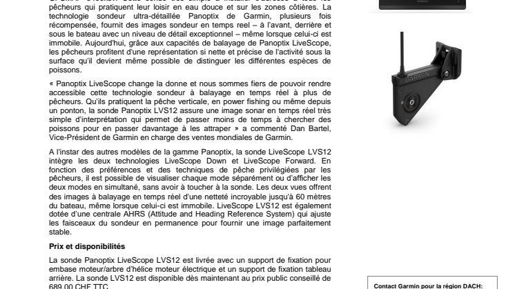 Garmin démocratise la technologie Panoptix LiveScope grâce à la nouvelle sonde LVS12