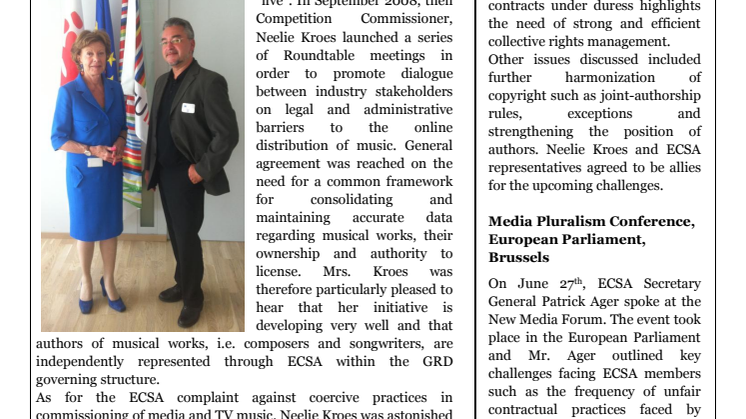 ECSA News from Brussels - Edition 22, July 2012