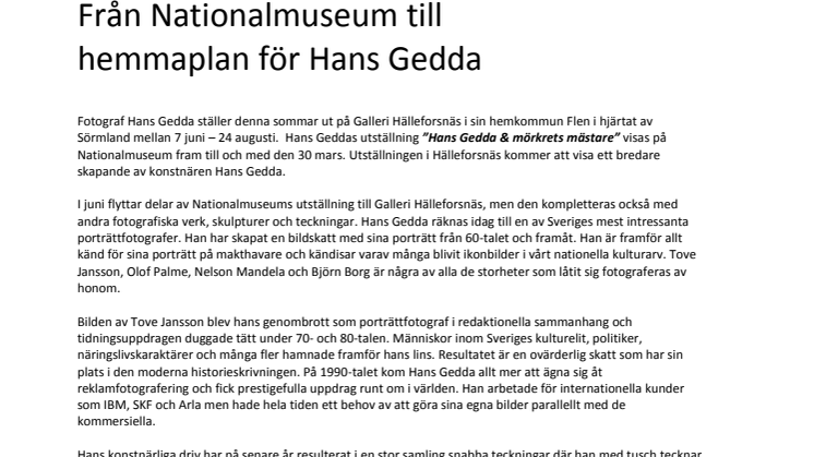 Från Nationalmuseum till hemmaplan för Hans Gedda