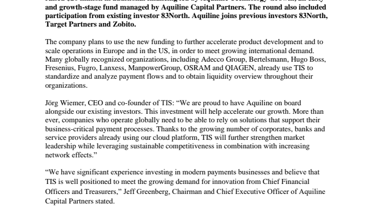 TIS Raises $20m as Demand Grows for its Leading SaaS B2B Payment Platform