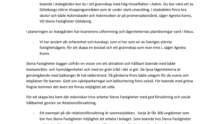 Stena Fastigheter bygger 196 nya bostäder i Askim – med fokus på gröna gårdar och granngemenskap