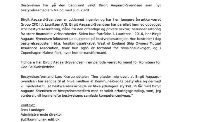Nyt medlem af bestyrelsen i KommuneKredit