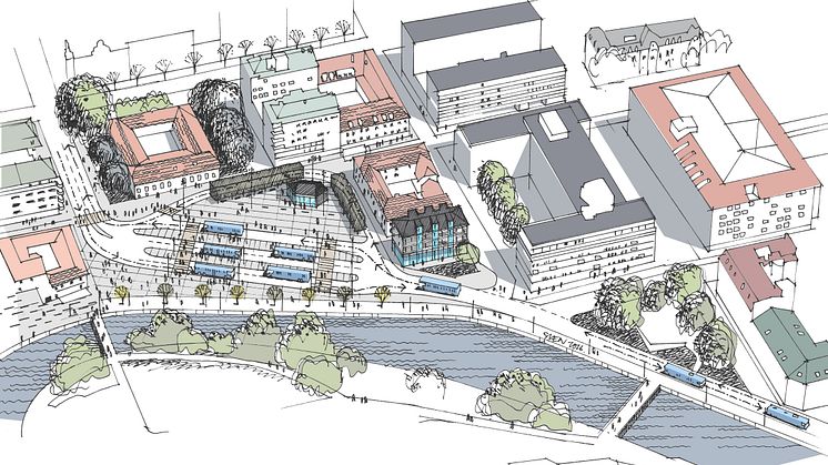 Idéskiss över Södra Torget i Borås.