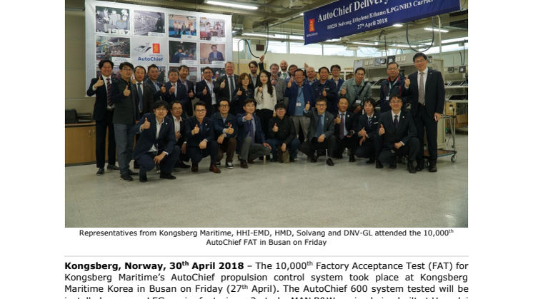 Kongsberg Maritime: KONGSBERG Completes 10,000th AutoChief Propulsion Control System FAT