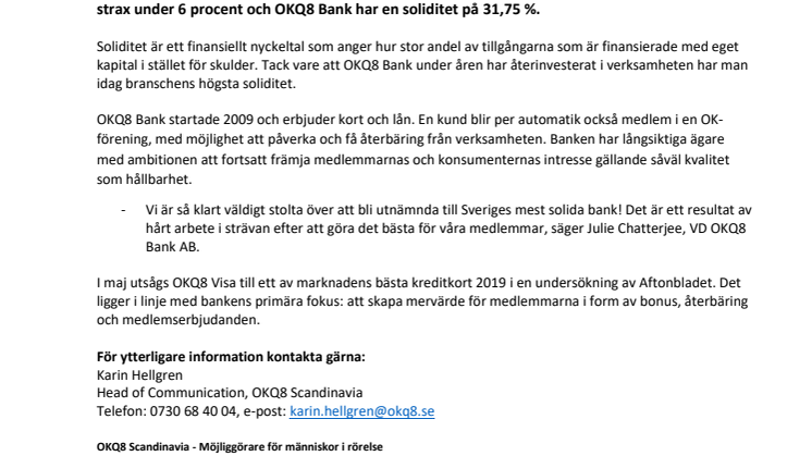 OKQ8 Bank Sveriges starkaste bank