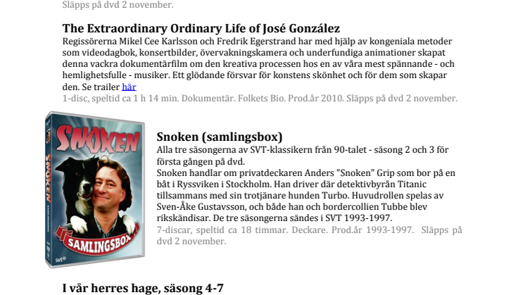 Nyhetsbrev november-december, DVD & BD från PAN Vision och Folkets Bio